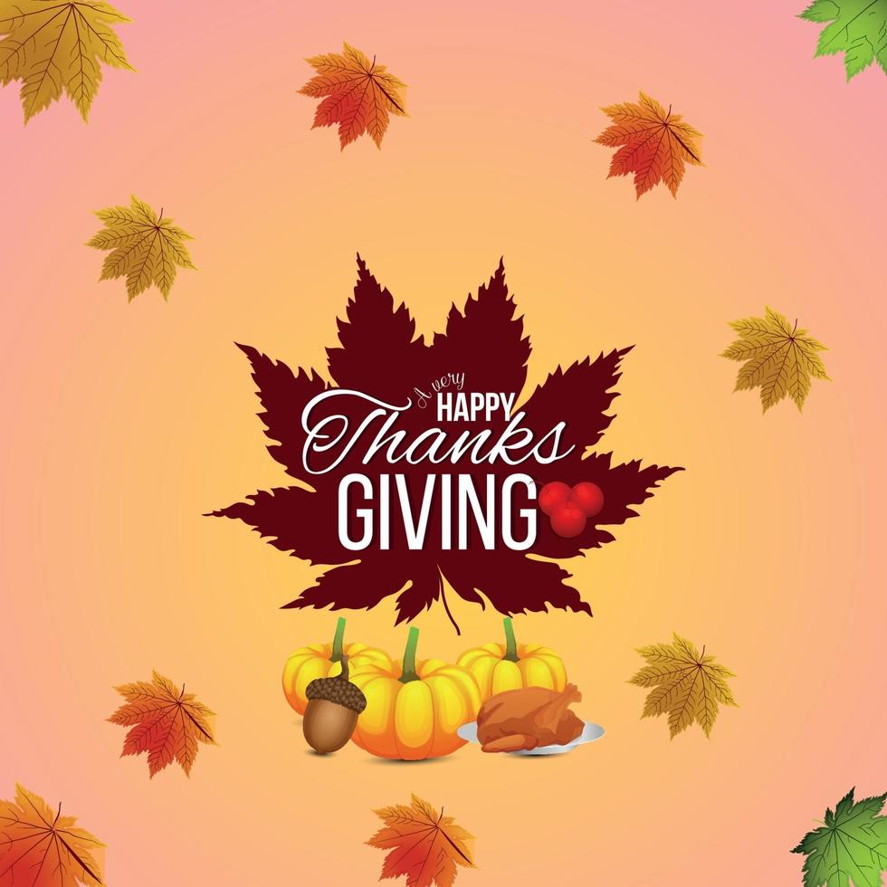 Happy thanksgiving day background with vector pumpkin and leaf