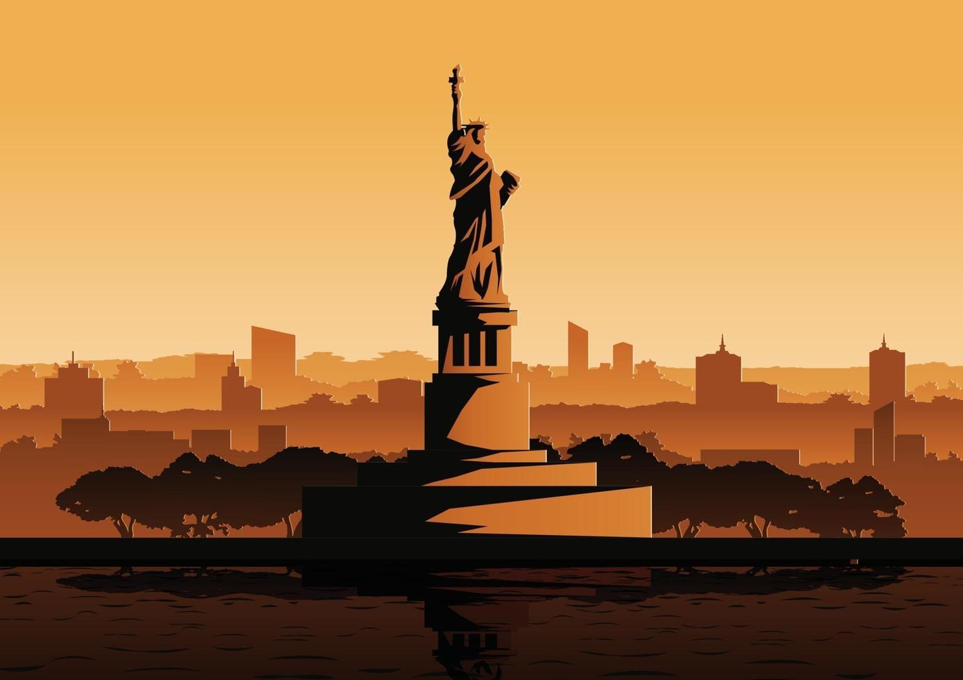 estatua de la libertad al atardecer vector