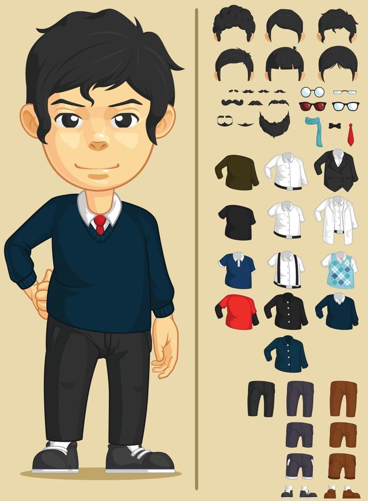 dibujos animados chico guapo juego de vestir personaje activo dibujo vectorial vector