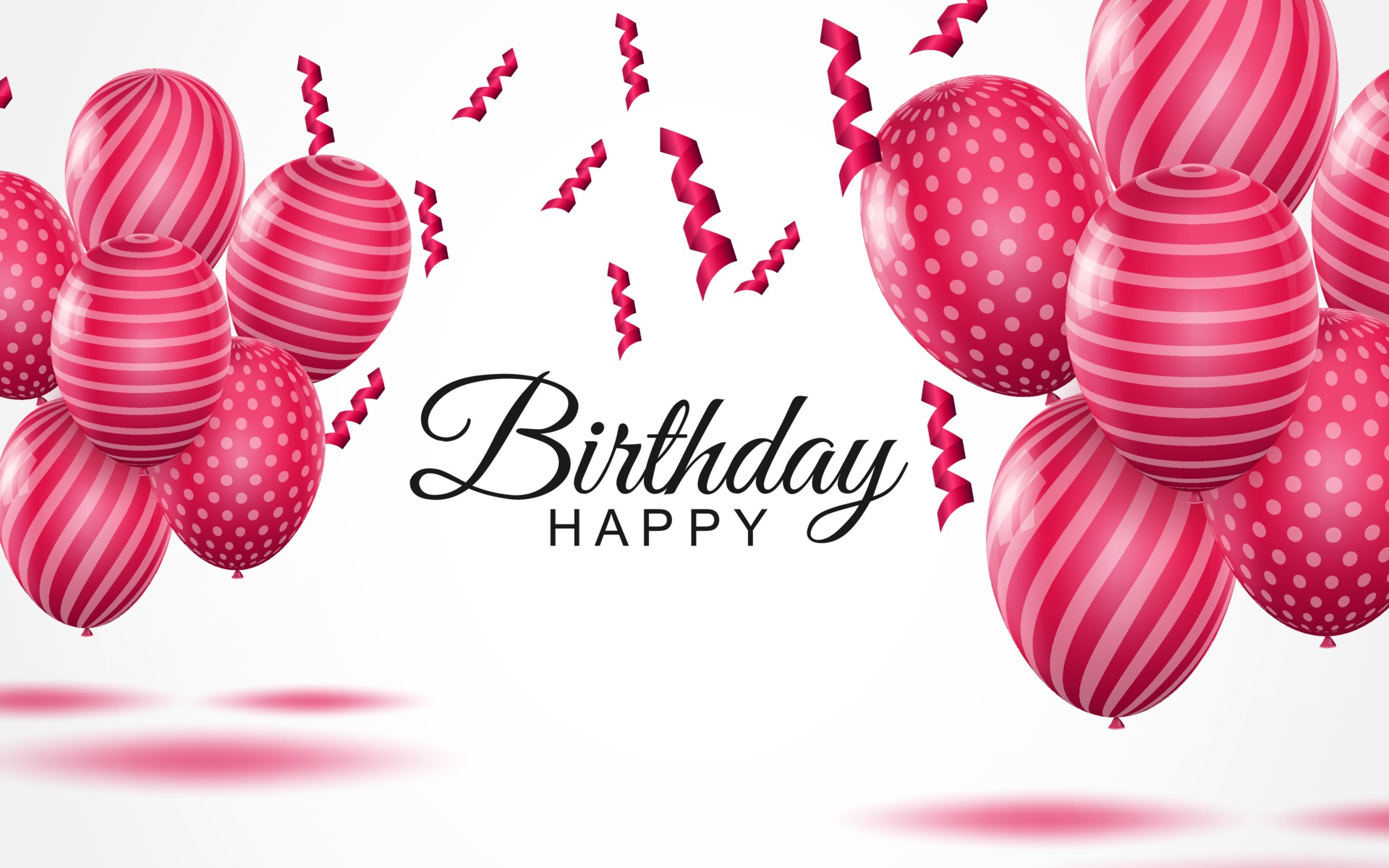 Happy birthday greeting card striped pink air balloons and falling confetti on white background 2368895 Vector Art at Vecteezy Happy birthday greeting card striped pink air balloons and falling confetti on white background 2368895 Vector Art at Vecteezy