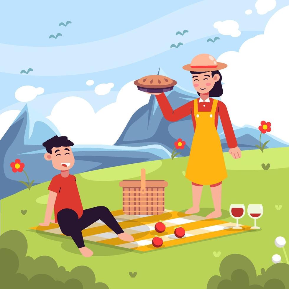 Couple Enjoying Picnic in Mountain vector