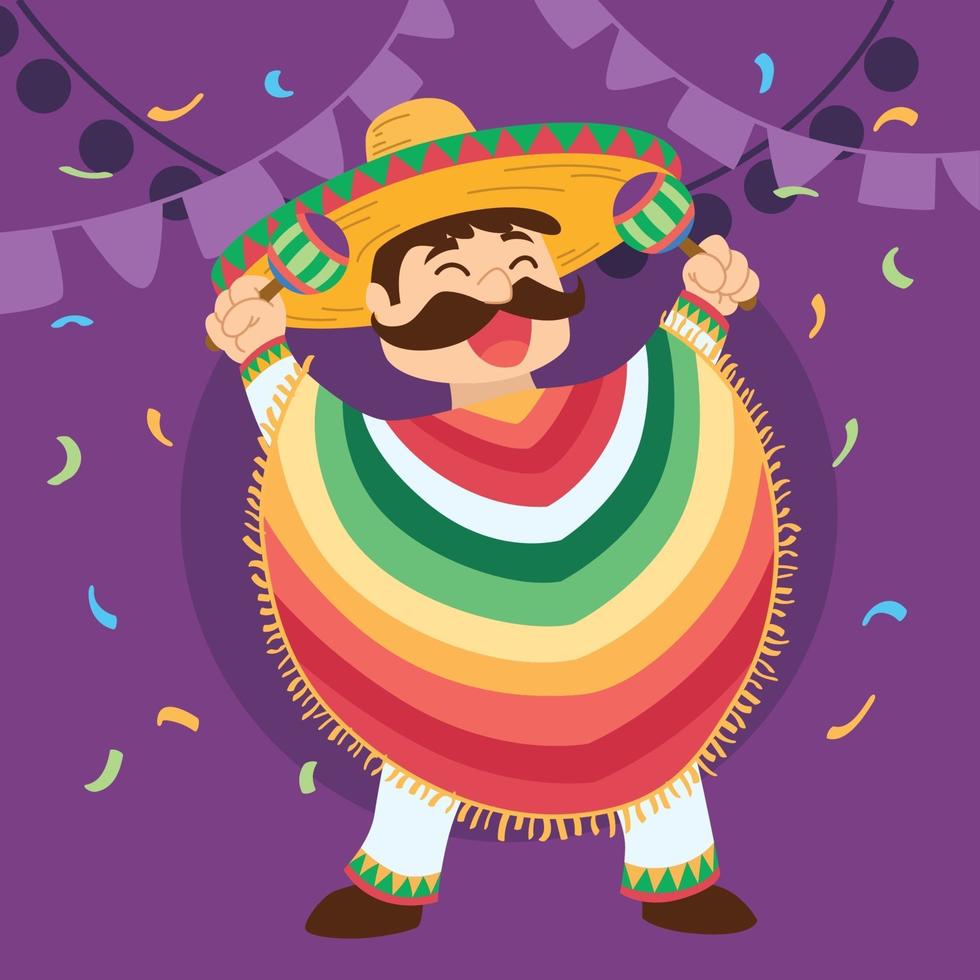 feliz, mexicano, hombre, caricatura, cinco de mayo vector