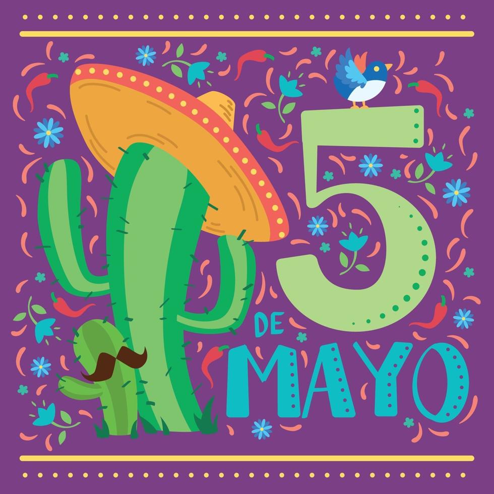 Cactus with a traditional mexican hat Cinco de mayo vector