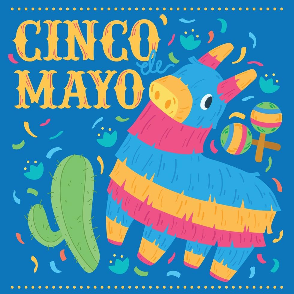 cartel de cinco de mayo de piñata mexicana de burro vector