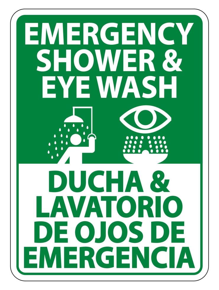 Ducha bilingüe y señal de lavado de ojos. vector