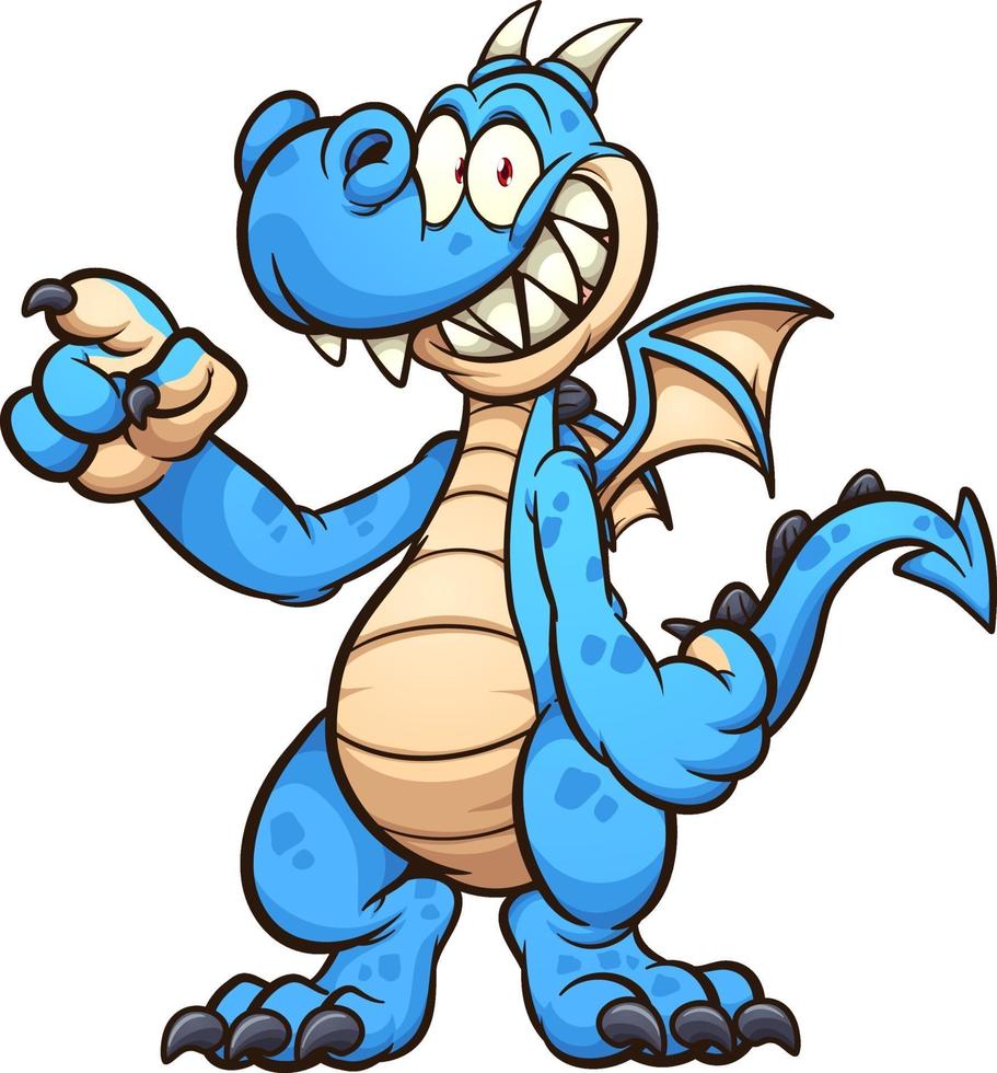 dragón azul de dibujos animados vector