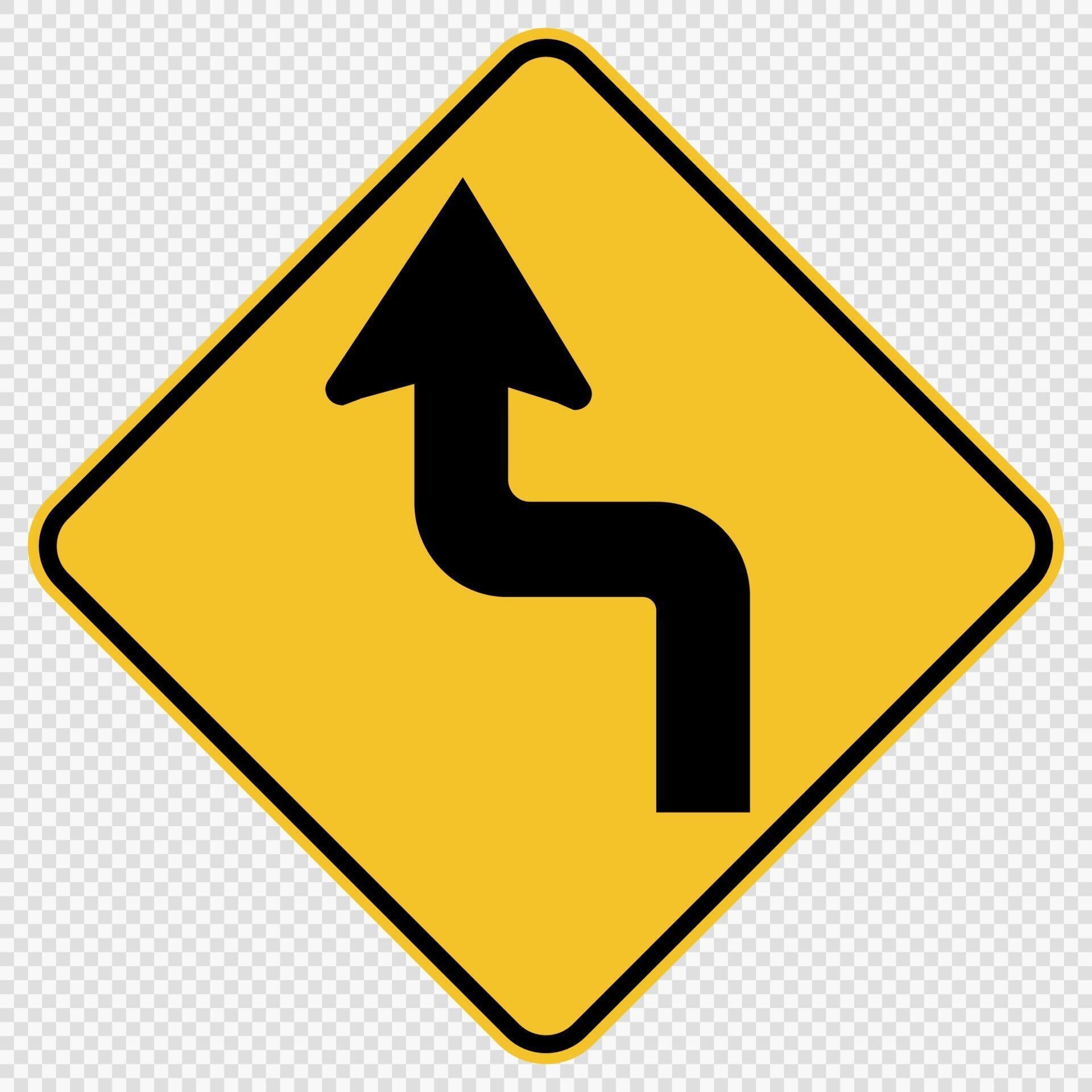 Curves ahead Left Traffic Road Sign on transparent background 2369333
