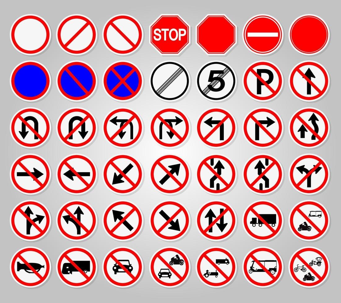 Establecer señales de tráfico prohibición de advertencia símbolo de círculo rojo signo vector