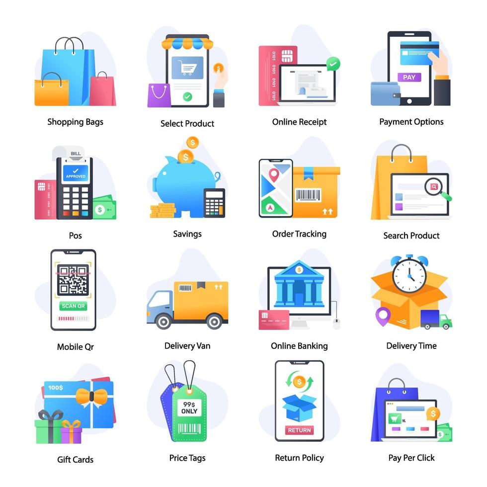 compras en línea plana conceptual vector