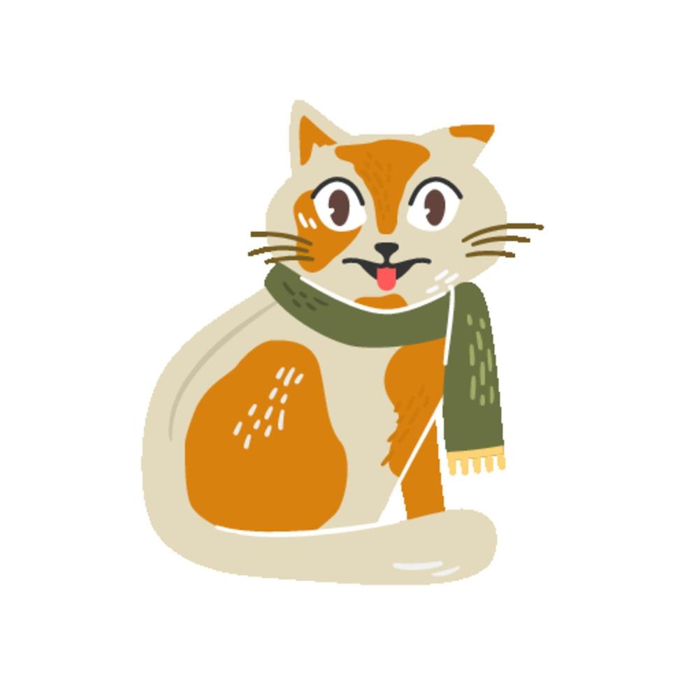 Vector image of cute ginger cat in warm scarf