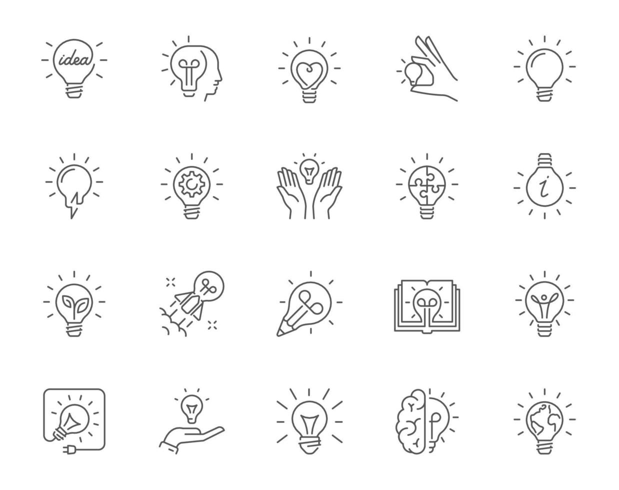 Simple linear icon set symbolizing ideas with lightbulbs vector