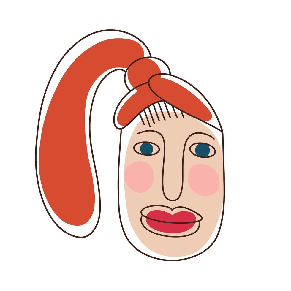 Portrait of a woman in a minimalistic linear style. Abstract portrait of a red-haired girl.Continuous one-line drawing. Design for the beauty, printing, and textile industries. vector