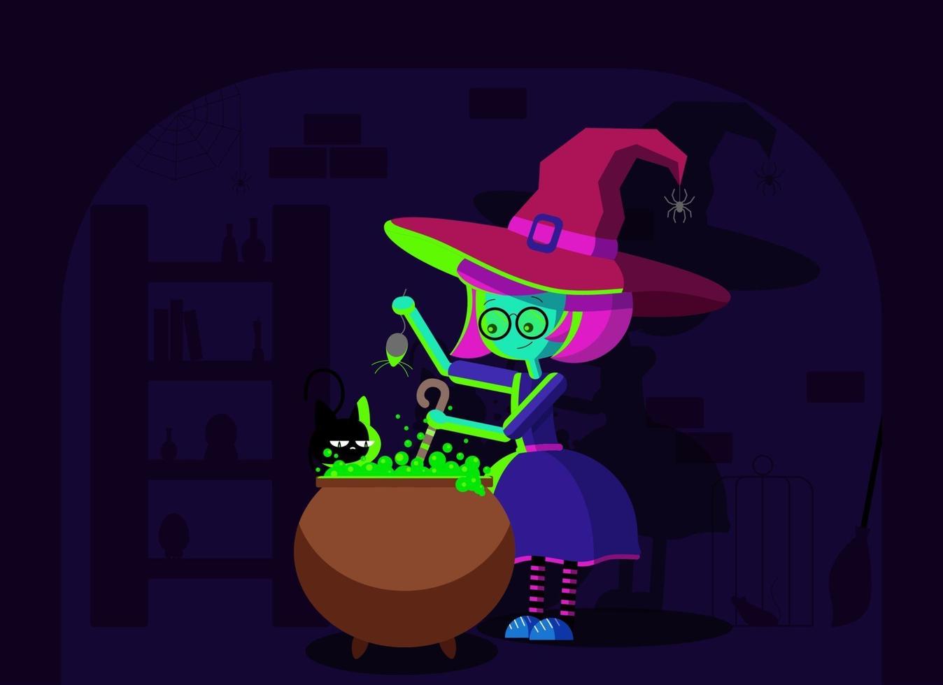 bruja de halloween con caldero vector