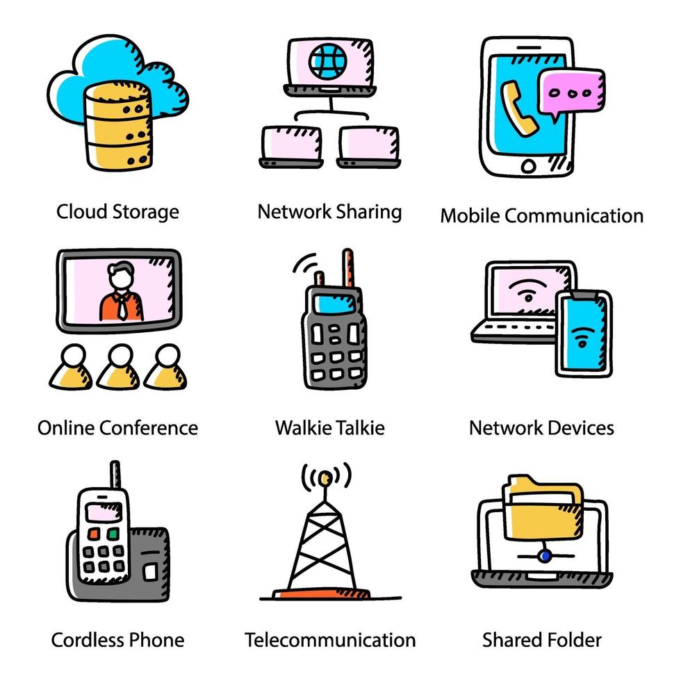 Communication Technology Doodle vector