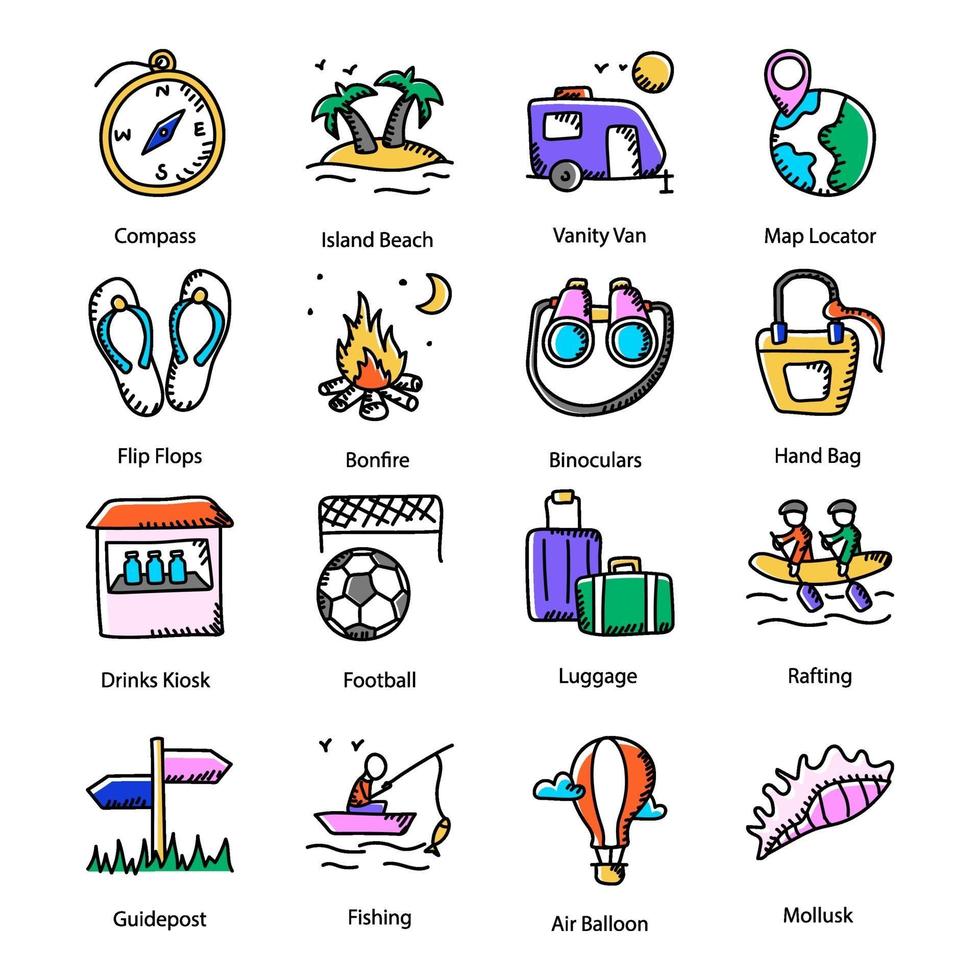 iconos de doodle de diversión vector