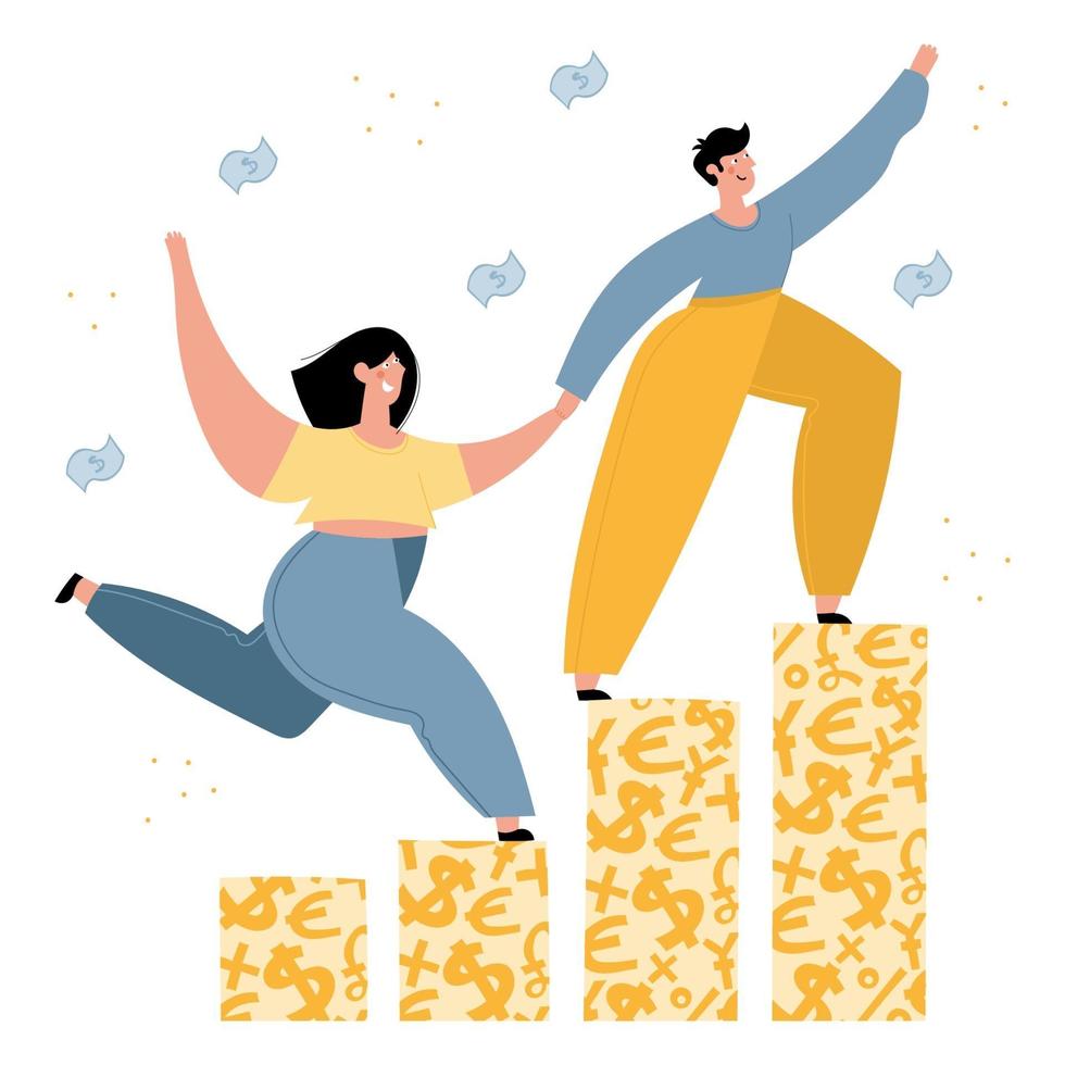 familia feliz, escalada, en, dinero, gráfico, ilustración vector