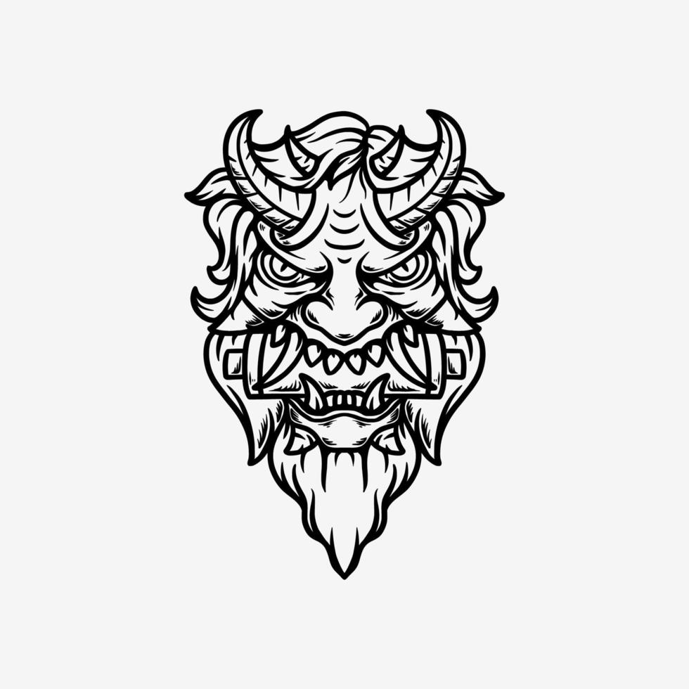 oni mask tattoo hand drawn illustration vector