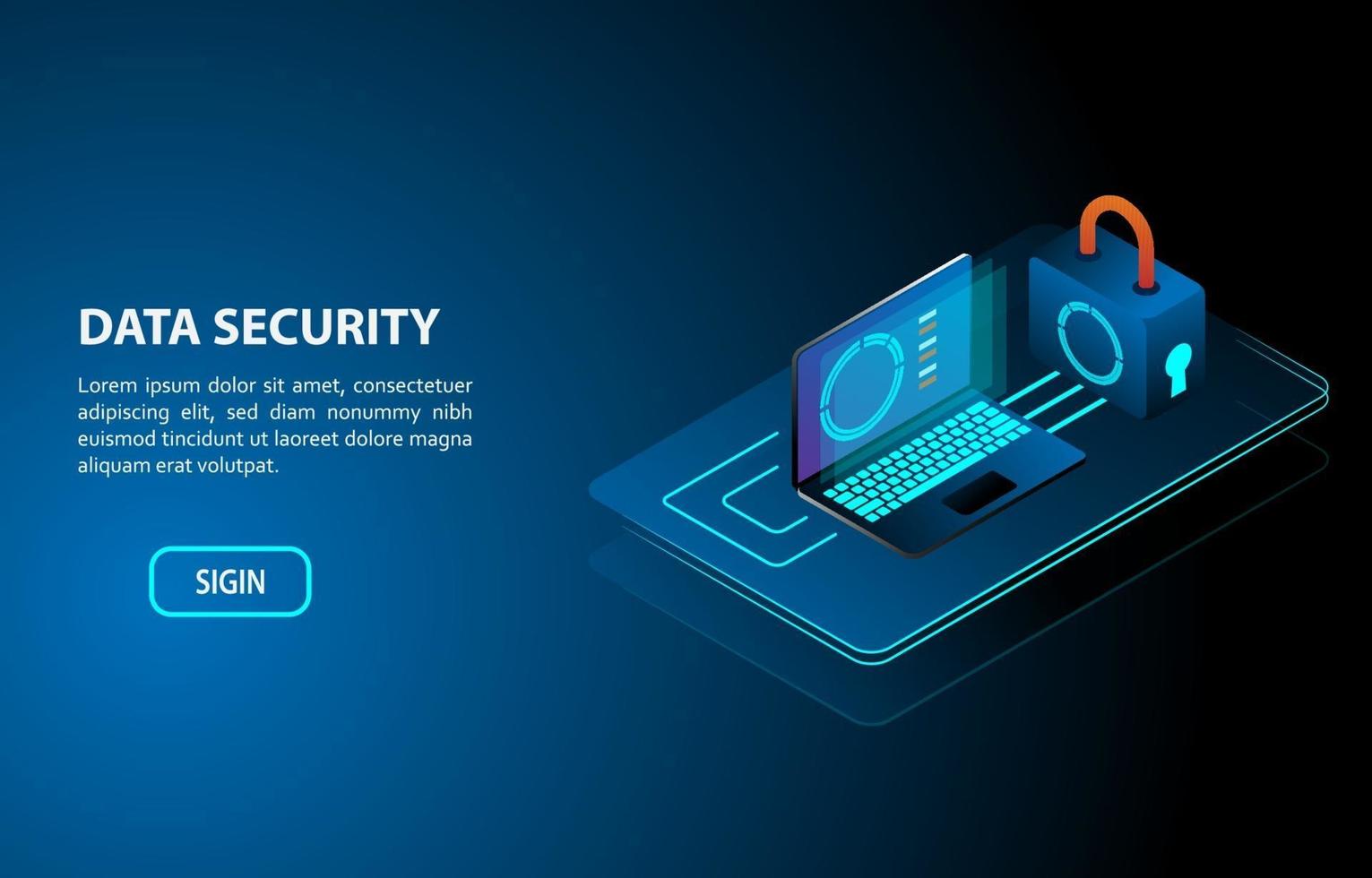 Data security computer concept isometric design vector