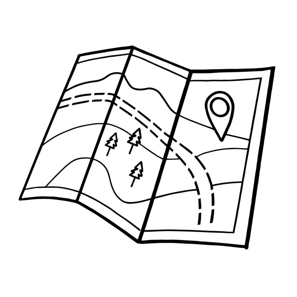 hoja de ruta turística. ilustración vectorial de stock en el mapa style.paper doodle aislado en un fondo blanco. vector