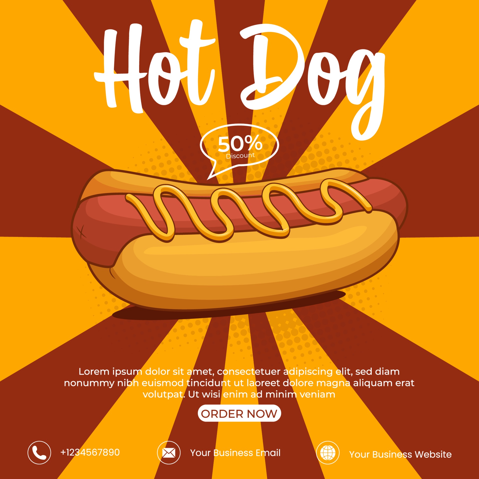 Hot Dog Ads Poster template, delicious fast food best choice. hotdog