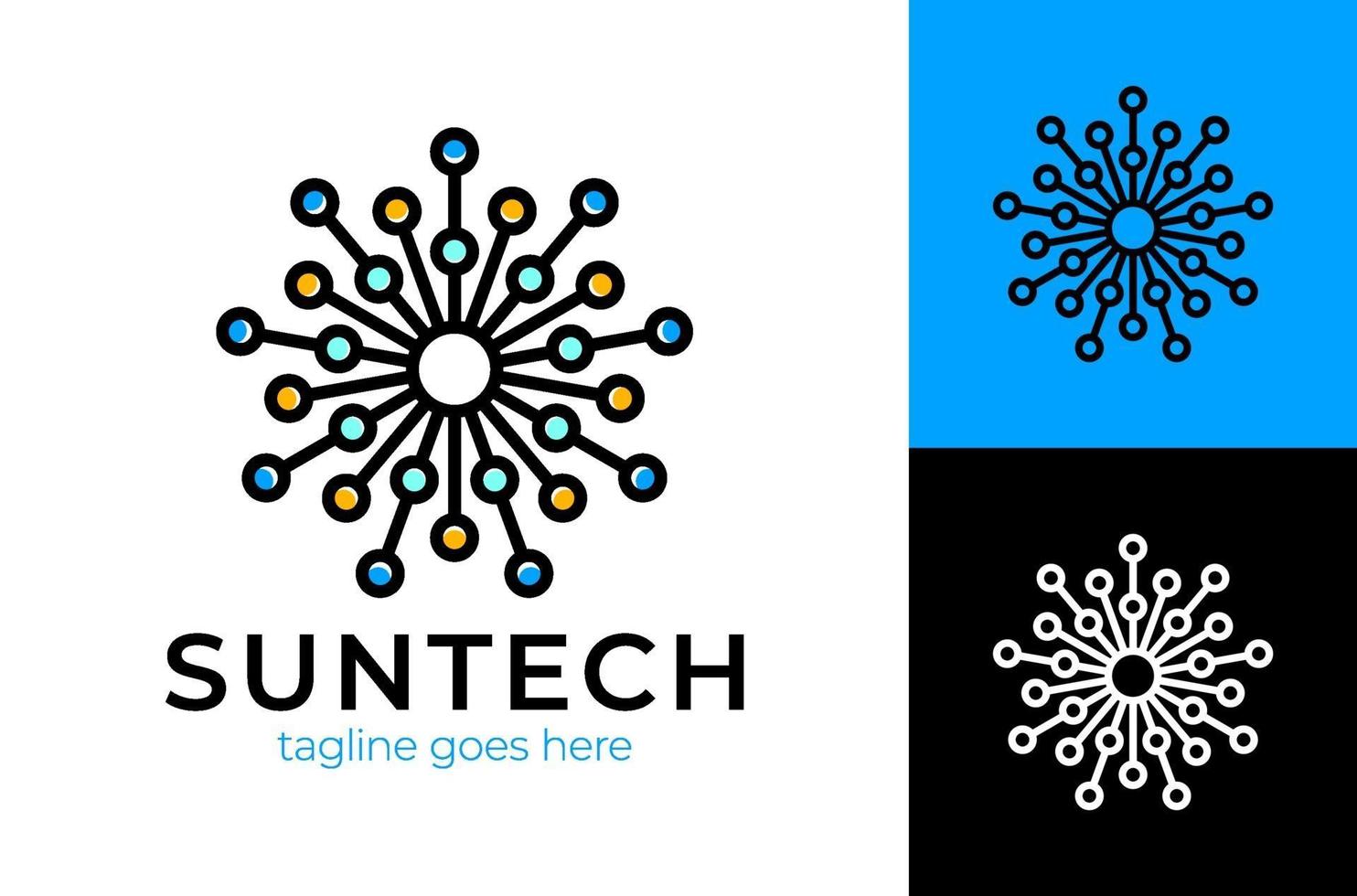 logotipo de sun tech. Logotipo de adorno de tecnología circular elegante simple para identidad de marca. imagen vectorial. vector