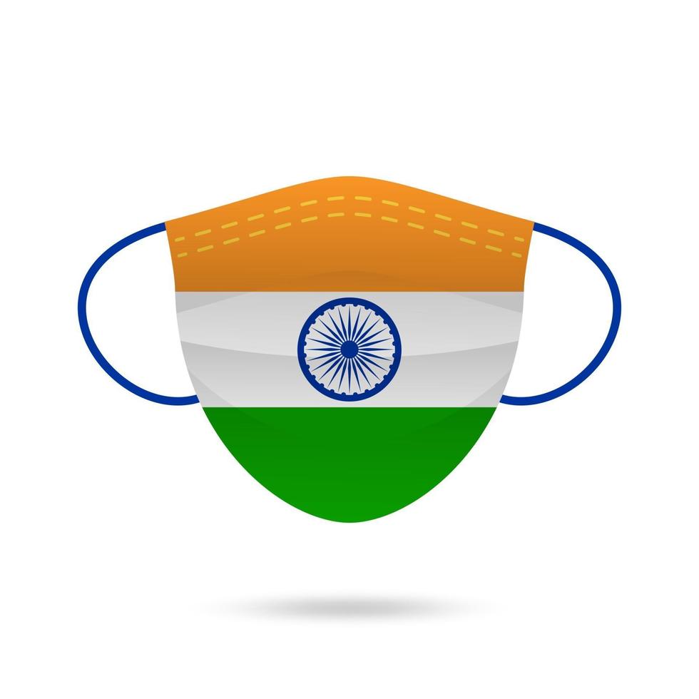 mascarilla india prevención del coronavirus. bandera de la india con el símbolo del virus corona, covid 2019, ilustración vectorial. vector