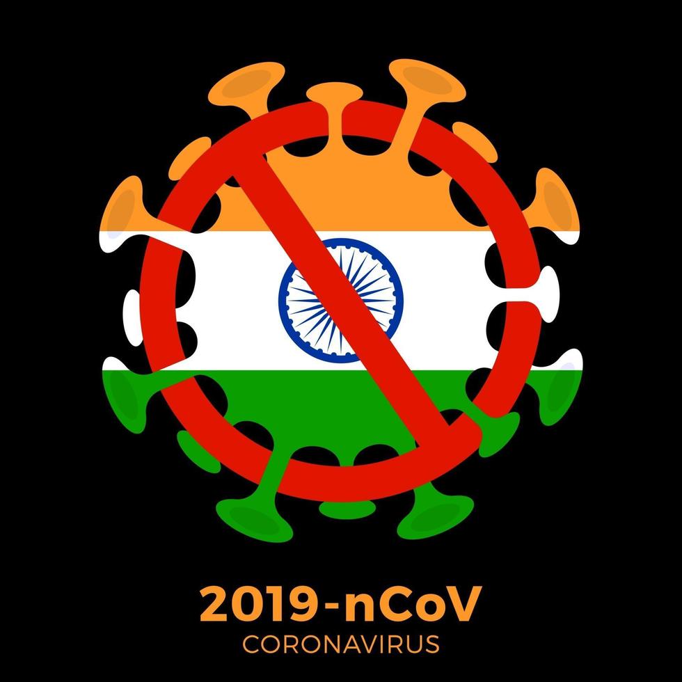 prevención del coronavirus de la india. bandera de la india con el símbolo del virus corona, covid 2019, ilustración vectorial. vector