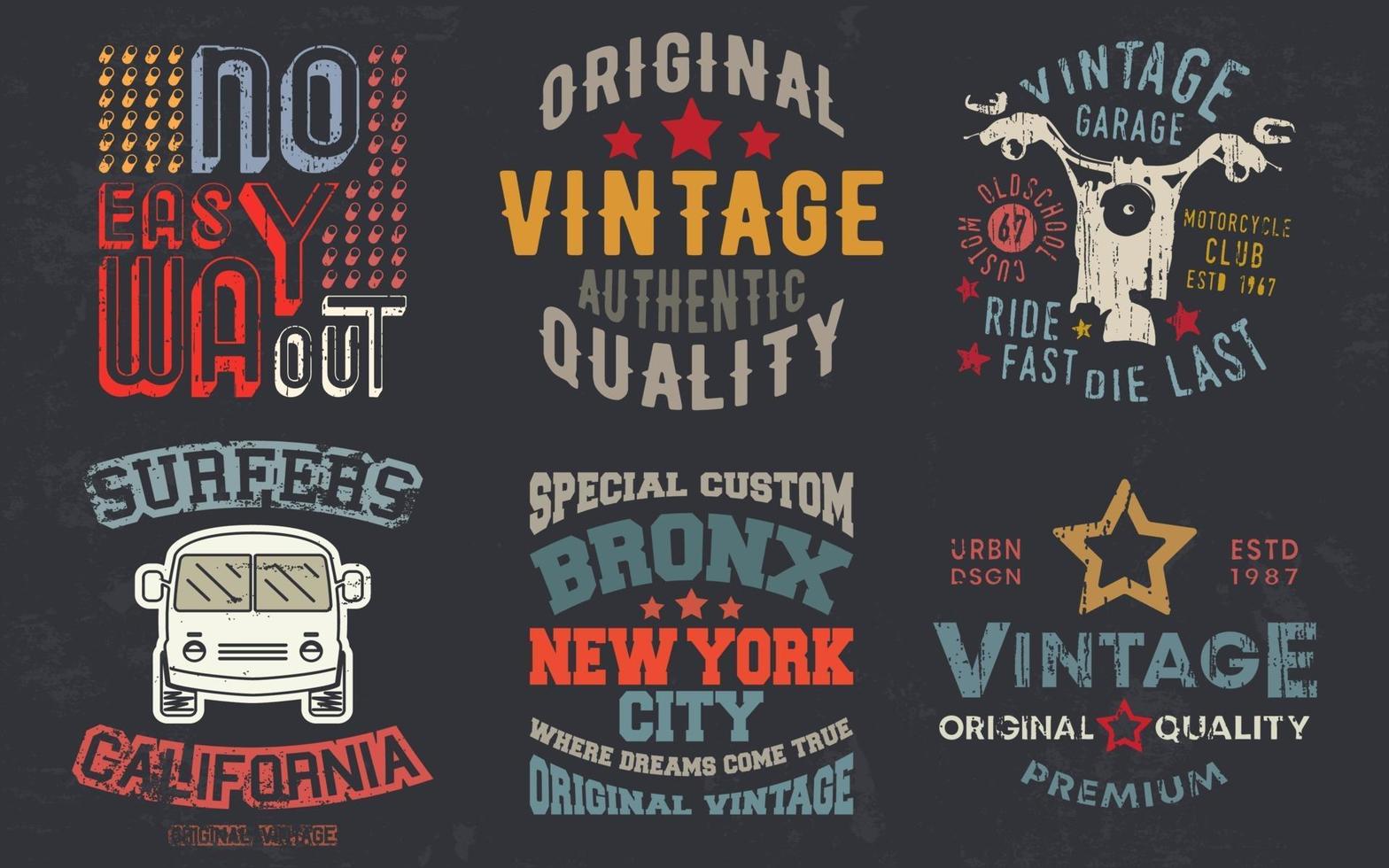 Vintage original typography set. Retro print for t-shirt design. Graphics  for authentic apparel. Collection of tee shirt badge. Vector illustration.  25783151 Vector Art at Vecteezy