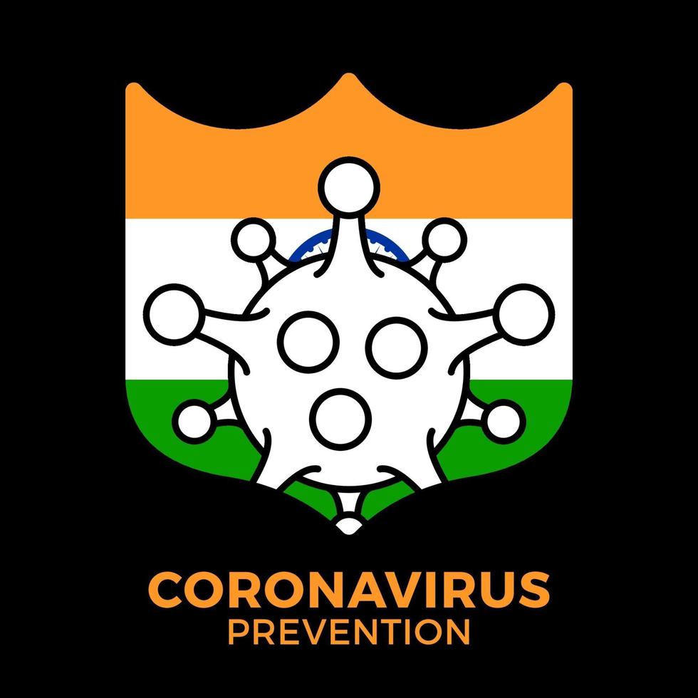 proteger la prevención del coronavirus india. bandera de la india con el símbolo del virus corona, covid 2019, ilustración vectorial. vector