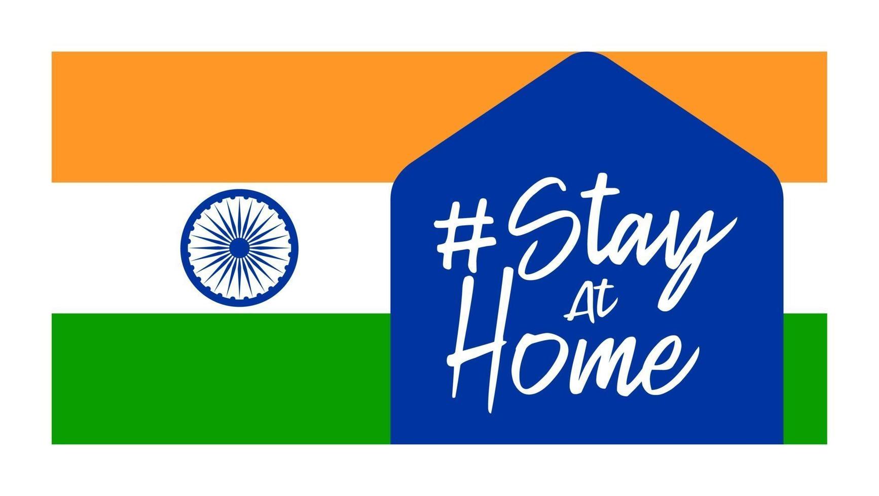 quédese en casa prevención del coronavirus india. bandera de la india con el símbolo del virus corona, covid 2019, ilustración vectorial. vector
