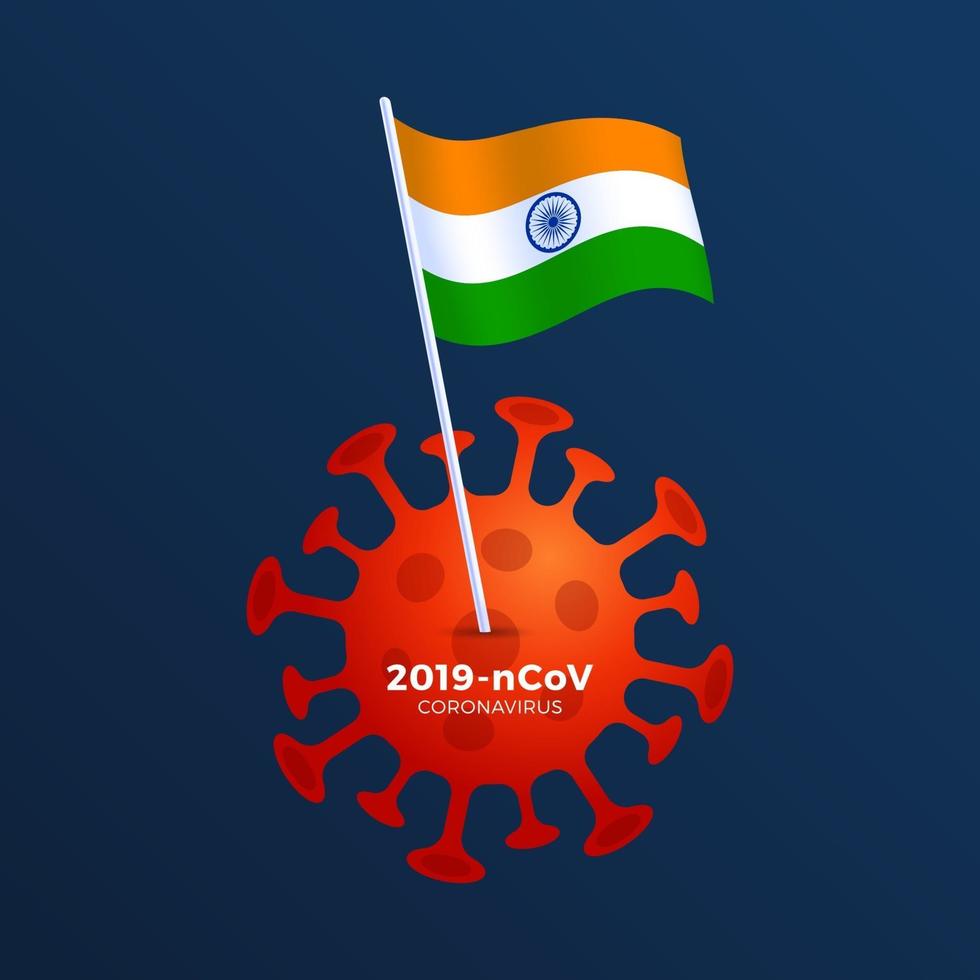 prevención del coronavirus de la bandera de la india. bandera de la india con el símbolo del virus corona, covid 2019, ilustración vectorial. vector