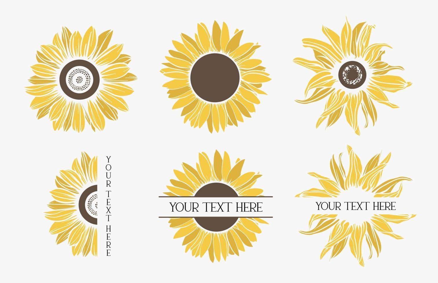 Color sunflowers set. Flower border. vector