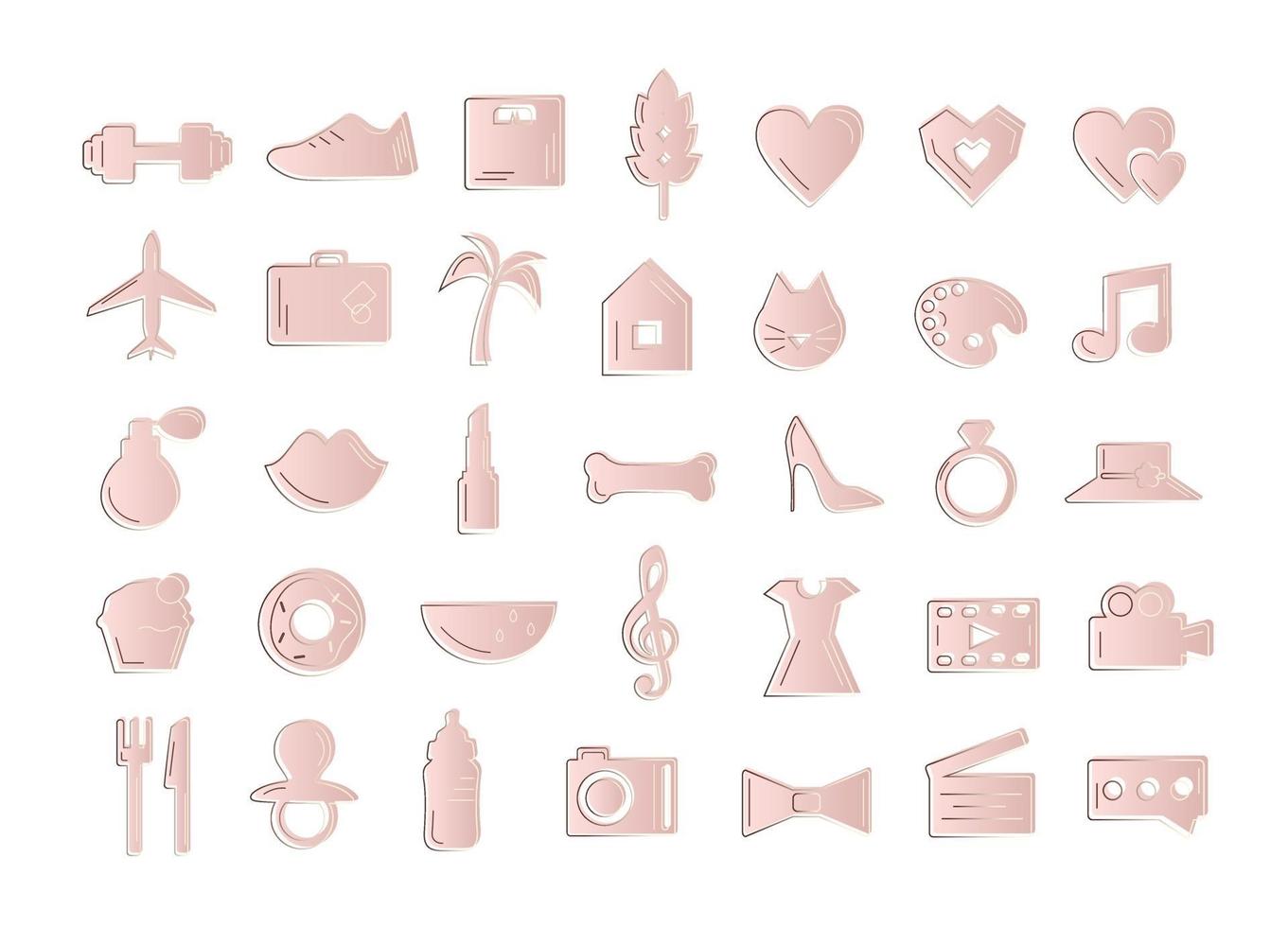 Cute fashion rose gold icon set. vector