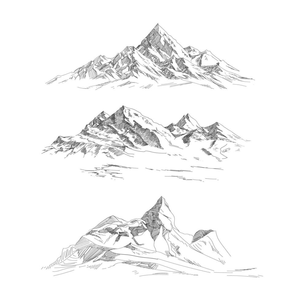 Mountain ranges in engraving style. Panorama vector. vector