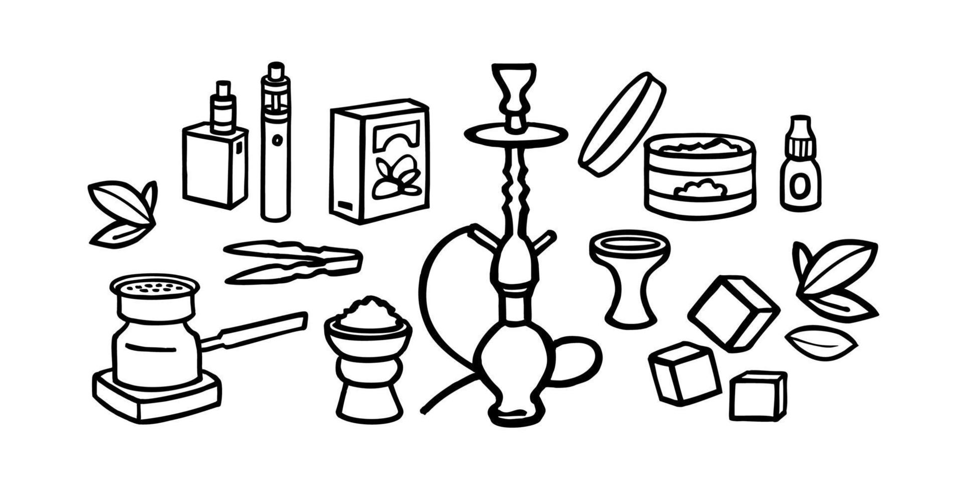 hookah doodle set vector