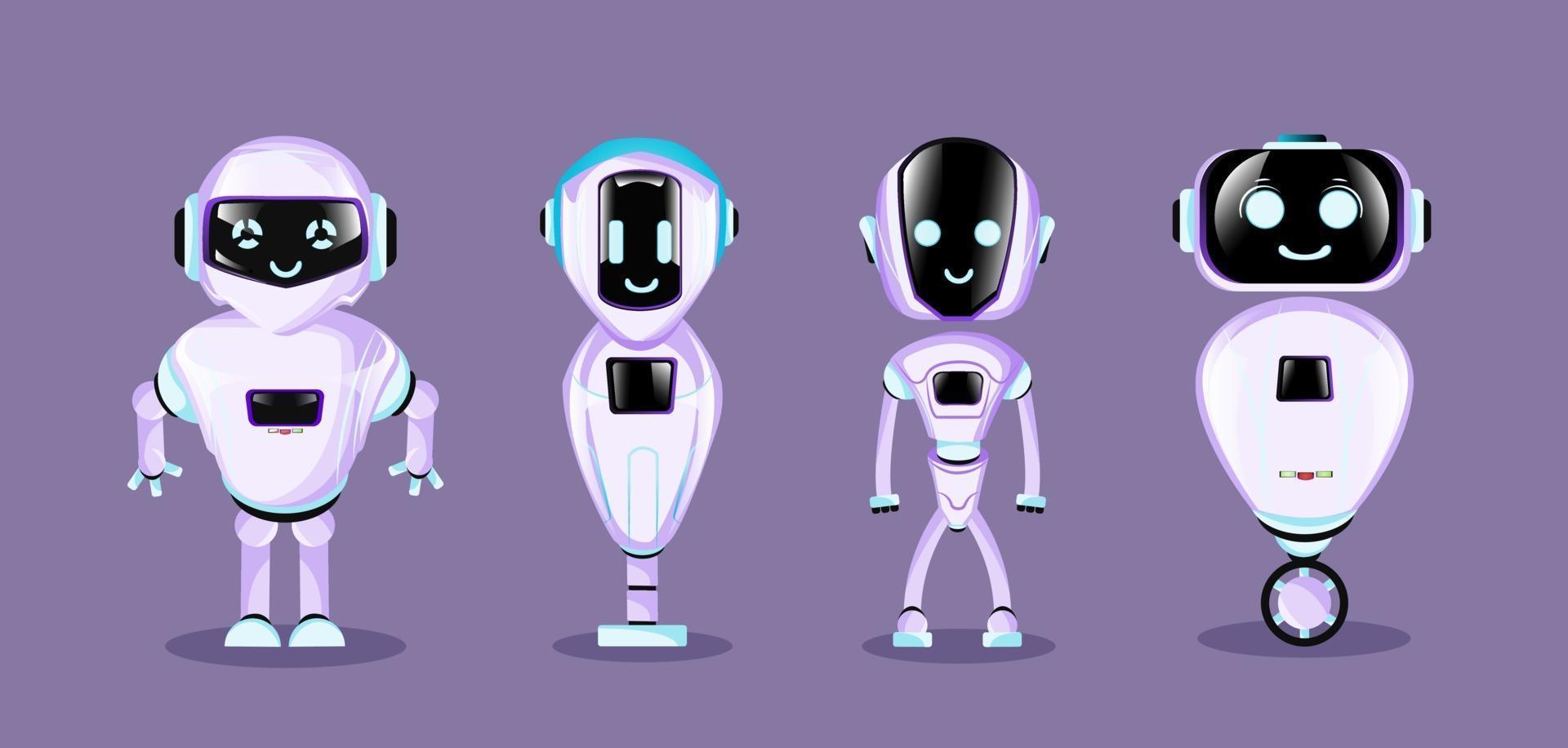 Group of modern robots isolated background cute cartoon character. Vector Illustration.