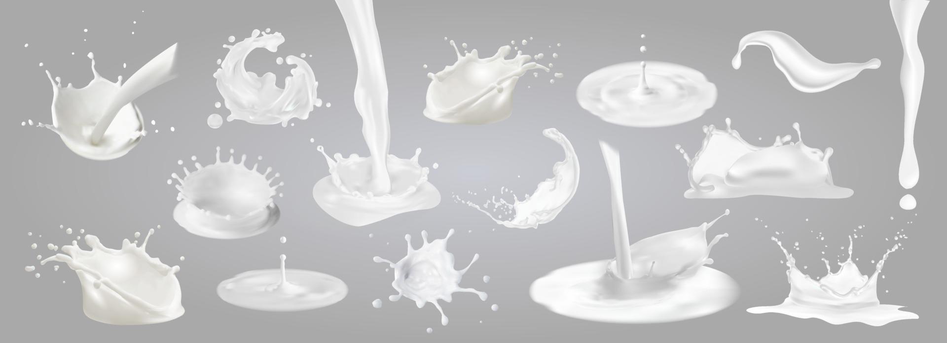 Milk splashes, drops and blots. vector