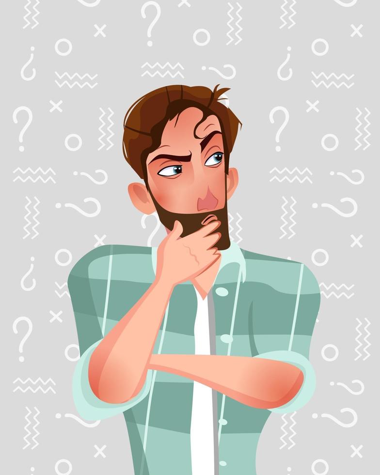 Man is thinking. Vector illustration in cartoon style.