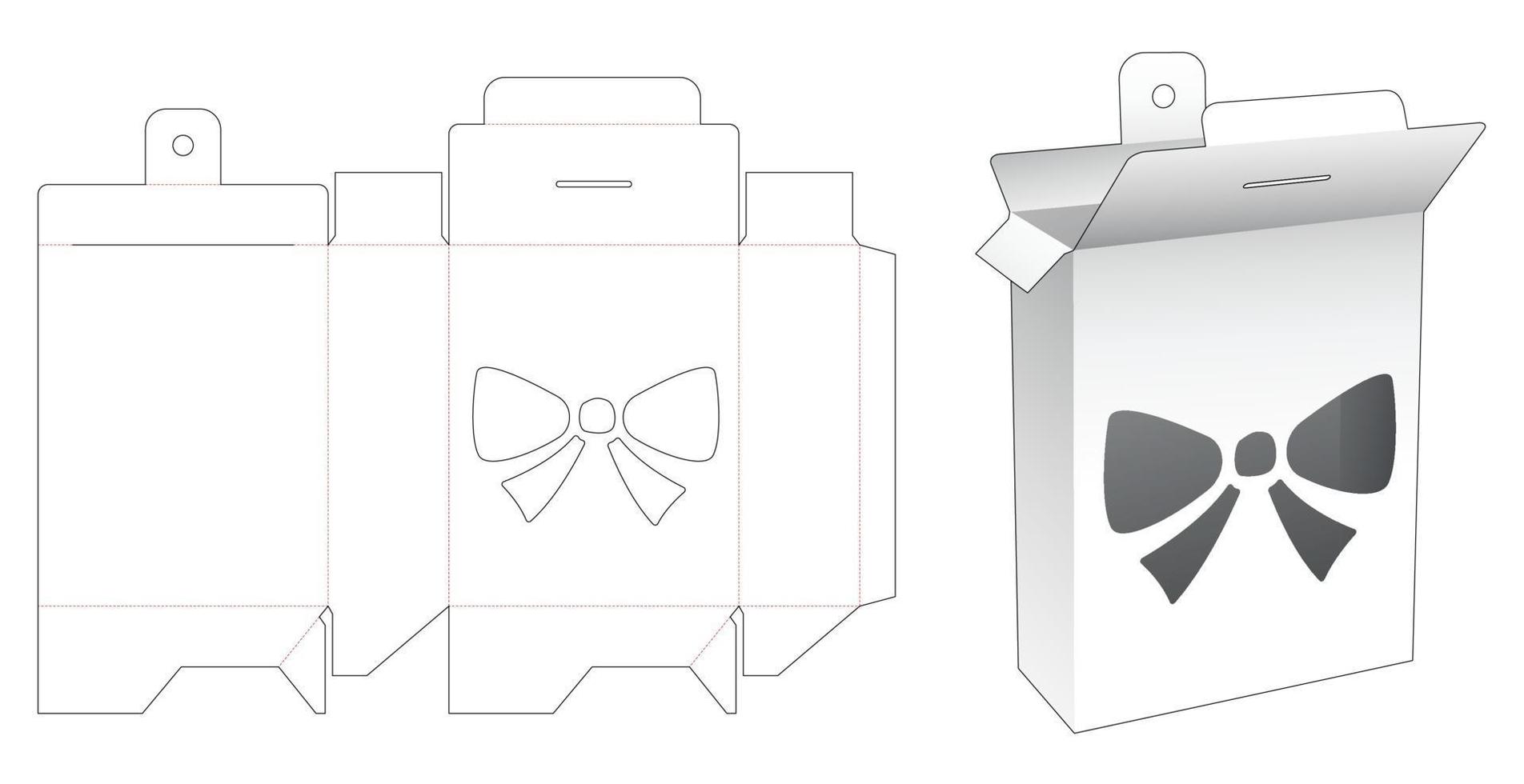 Packaging box with bow stencil and hang hole die cut template vector