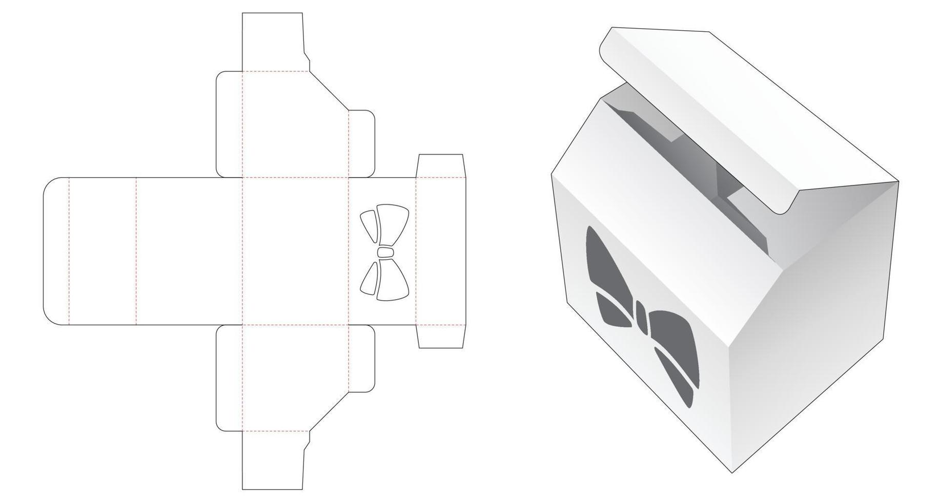 Chamfered box with bow stencil die cut template vector