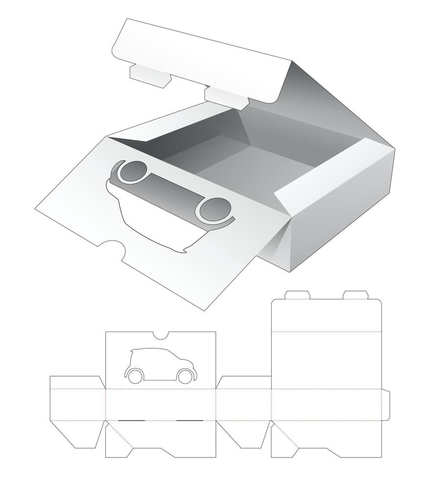 Folding 2 flips packaging box with car shaped window die cut template vector