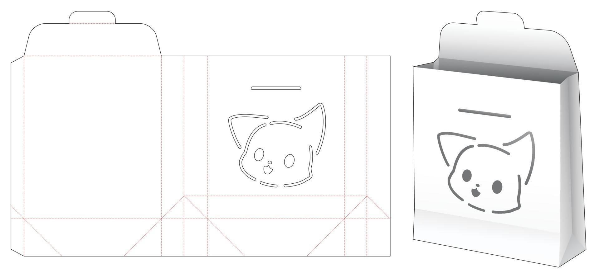 Flip bag with cat cartoon stencil die cut template vector