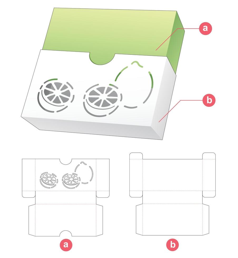 Sliding box with lemon shaped stencil die cut template vector