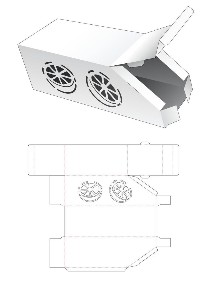 Chamfered box with lemon shaped stencil die cut template vector