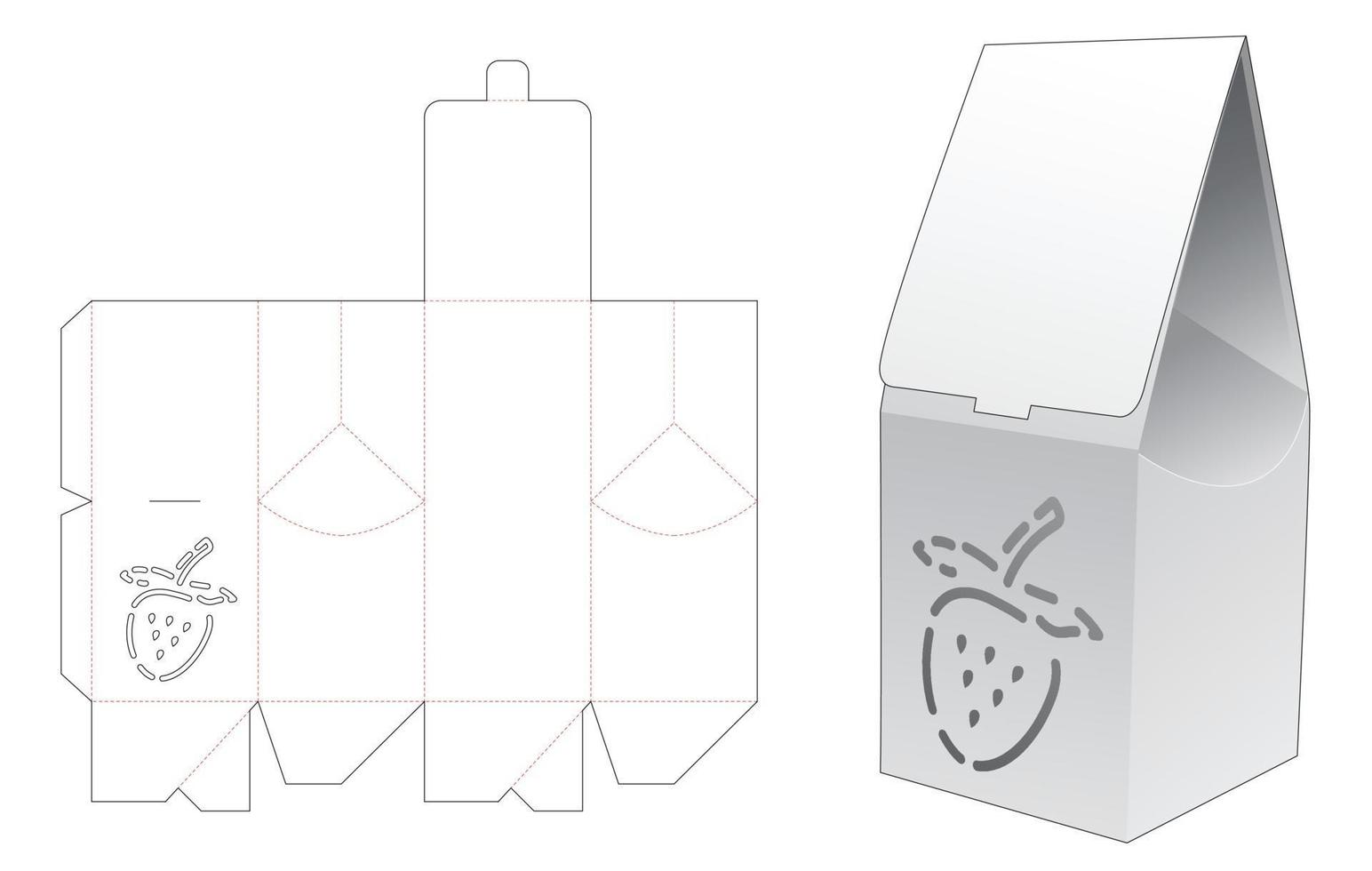 Bag box with strawberry shaped stencil die cut template vector