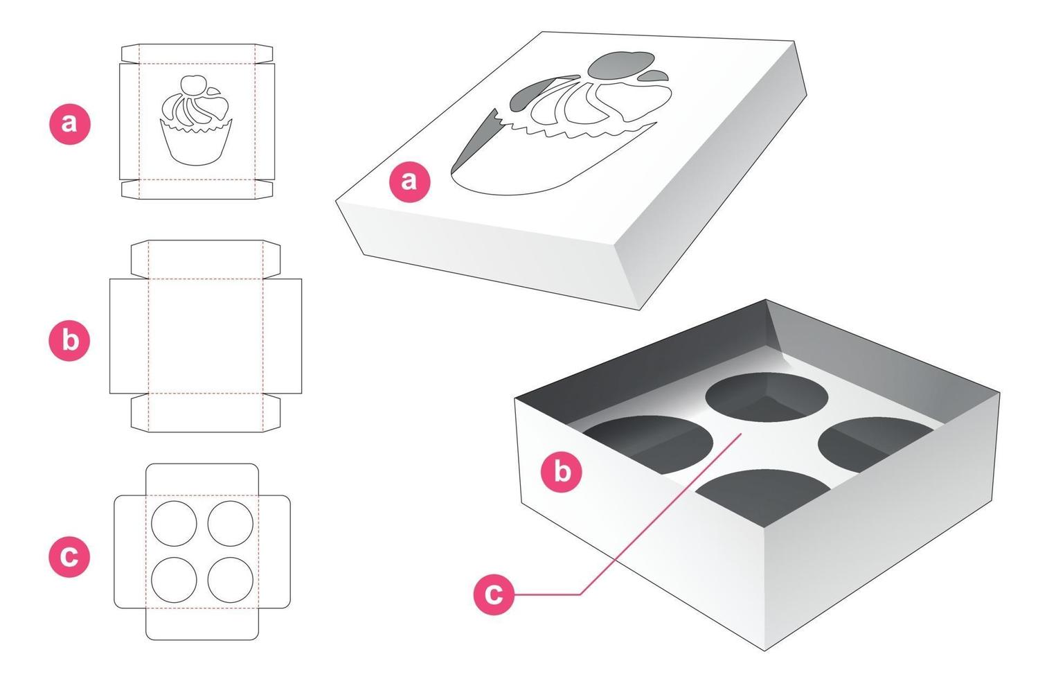 caja de pastel de taza con tapa y plantilla troquelada de soporte de inserción vector