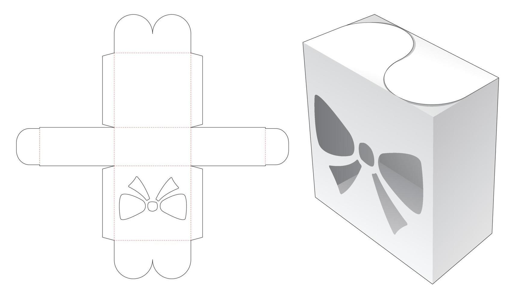 caja cerrada con ventana en forma de arco y plantilla troquelada de tapa vector