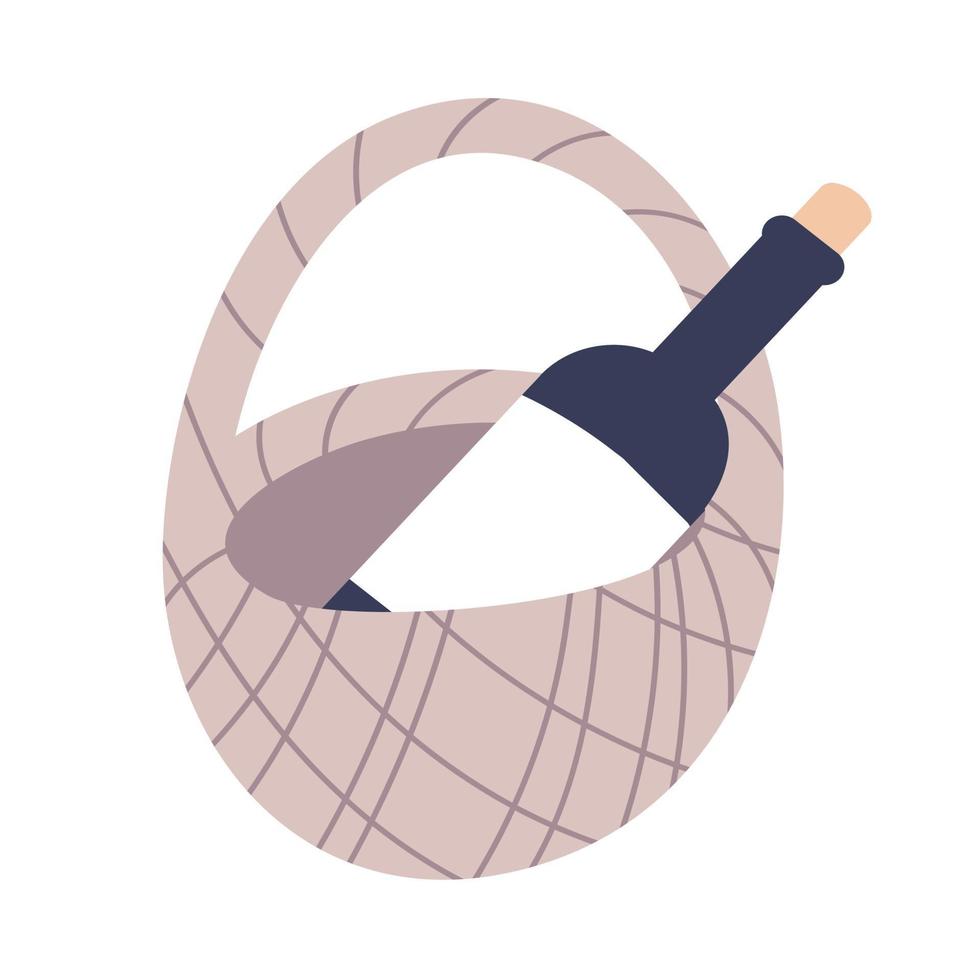 una botella de vino en una canasta de mimbre, aislado en un fondo blanco. ilustración vectorial plana vector