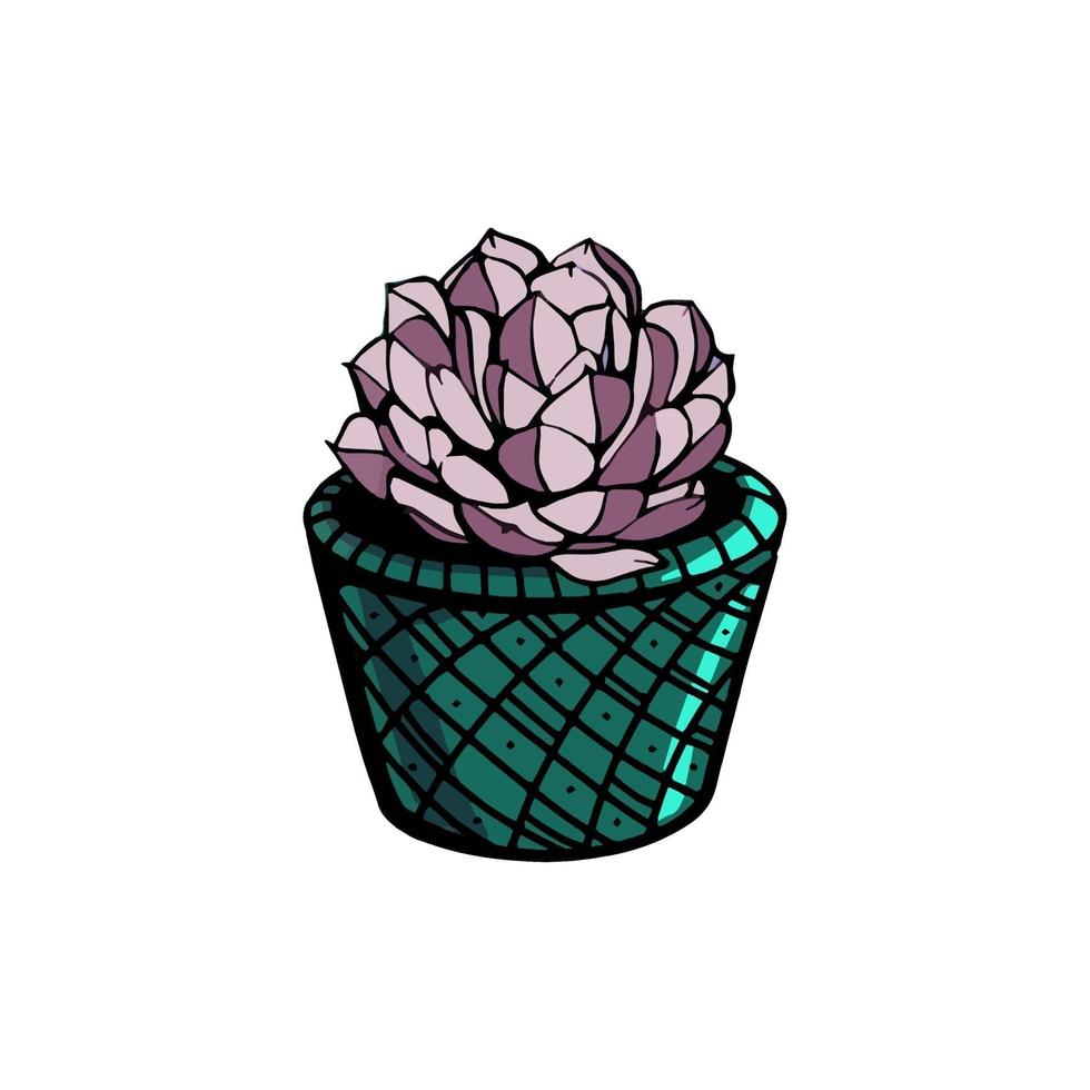 Succulent flower in a pot isolated on a white background. House plants. Vector illustration in Doodle style