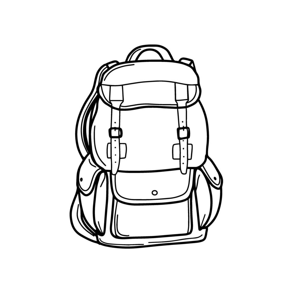 mochila turística para viajar y hacer senderismo. bolsa de equipaje para transporte. una mochila escolar o una cartera. ilustración vectorial en estilo doodle vector